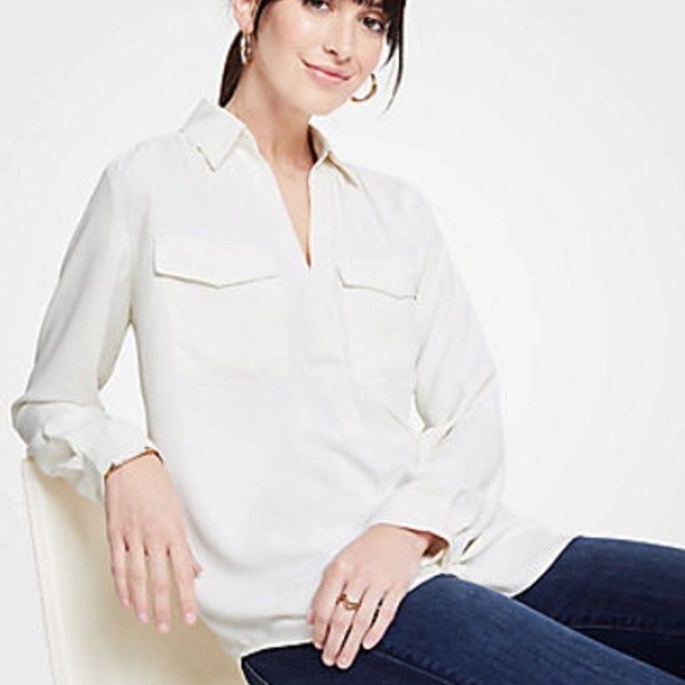 Ann Taylor Petite XXSP White Camp Shirt